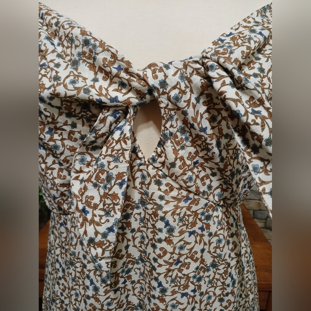 Jessica Simpson Brown Tan Floral Puff Sleeve Mini Sundress XL - Picture 4 of 5